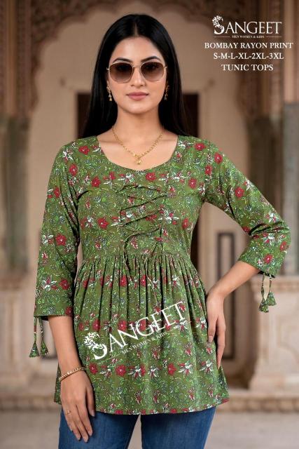 Sangeet bombay rayon print short top kurtis online wholesaler